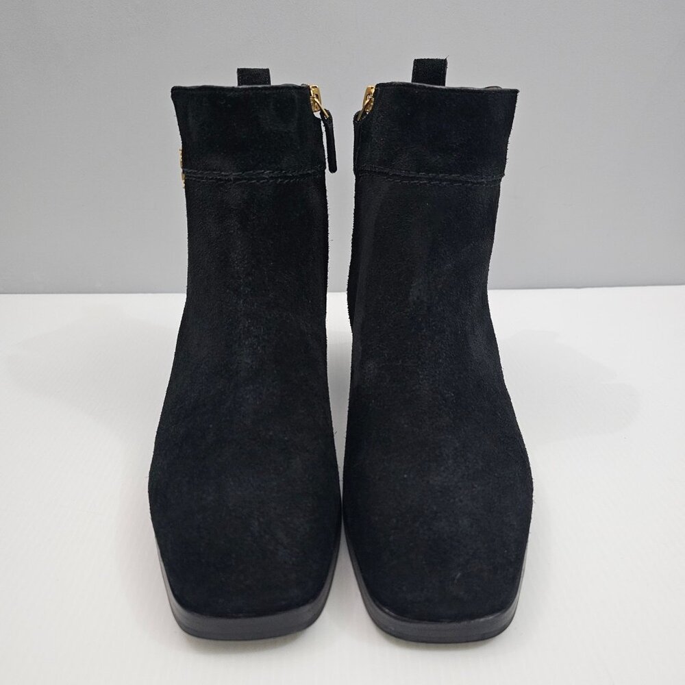 Tory Burch Everly Ankle Boot Womens 7.5 Black Suede Gold Logo Luxury Designer - Picture 5 of 16
